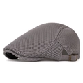 Breathable summer grey mesh flat cap with adjustable metal side buckle closure - Gray