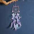 Pink cat ear dreamcatcher with colorful feathers and pom poms for wall decoration - Pink Cat / With LED Lights
