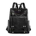 Mochila minimalista de cuero PU negro con costuras geométricas vintage y gran capacidad - Negro