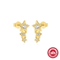 Triple ster oorknoppen van verguld S925 sterling zilver met sprankelende zirkonia's - 925 zilver / Goud #1 (Drie Sterren)