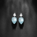 Elegant silver pear-cut earrings featuring light blue stones and clear cubic zirconia - Type B - Double Pear / Royal Blue
