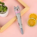 Cute grey cat slow rebound decompression gel pen with pink bow and paw prints - Grey Cat Handshake