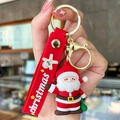 Simpatico portachiavi di Babbo Natale con cinturino in silicone rosso e chiusura - Borsa verde (Babbo Natale con borsa)