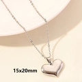 Collar con colgante de corazón de plata pulida de 15x20mm con acabado espejo - Corazón 3D Liso / Plateado