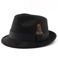 Cappello Fedora classico in pelle scamosciata nera con nastro e dettaglio piuma - M (56-58cm) / Scamosciato Nero