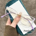 Chic cat-eye metal glasses frame in purple and gold finish for women's fashion - Purple Gold Frame