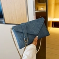 Deep blue denim envelope crossbody bag with a sleek gold chain strap for women - Dark Blue