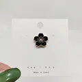 Cute black five-petal flower brooch with gold enamel finish for clothes and bags - 118*Black Sakura Flower Pin