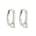 Classic silver prong-set round zirconia hoop earrings on a clean white background - Four-Prong Setting / Silver Claw Set White Zircon