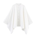 Camicia mantella da donna in lino bianco con orlo irregolare e colletto alla coreana moderno - XS / Camicia Stile Mantella / Bianco