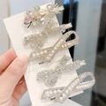 5-piece crystal bow hair clips set with rhinestones and pearls on display card - Exquisite 5-Piece Set