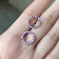 Elegant silver round stud earrings featuring shimmering purple zircon stone inlays - Purple