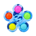 Blue camouflage flower fidget spinner toy with five multicolored sensory pop bubbles - Print 14