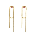 Boucles d'oreilles pendantes en titane doré avec strass roses sur fond blanc pur - Boucles d'Oreilles Pendantes Cœur Or Strass Rose (E304214-金粉) / Doré