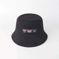 Detailed view of the intricate butterfly embroidery on a black cotton bucket hat - One Size / Black