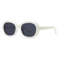 Modern retro oval white sunglasses with dark lenses and silver rivet decorations - White Frame Black Grey Lens (C2)