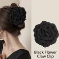 Handmade black 3D fabric rose hair claw clip for elegant women styling accessories - Flower Hair Claw 9cm / Black