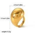 Detailed view of large gold droplet ring showing 3.1cm height and 2.7cm width dimensions - Gold Water Drop Spherical Ring - Size 6 (TR4190-6-G)