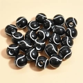 Mixed black acrylic tennis sports beads with white curved lines for DIY jewelry making - 12mm Tennis Black Background White Line