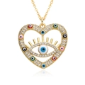 18K gold heart necklace with colorful evil eye enamel charms and sparkling crystals - Multicolor Mixed Heart Pendant (k115)