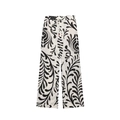 Women's black and white leaf print wide leg trousers with elastic drawstring waist - XS / Palazzo Pants