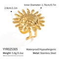 Detaillierte Größenangaben für einen goldenen Edelstahlring mit Sonnenmuster - Sonnenblumen Offener Ring (YYR025305)