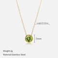 Gold plated stainless steel necklace with round emerald green gemstone pendant detail - August Light Green (Peridot Color) / Gold
