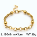 Gold plated titanium steel bead bracelet with woven chain and extender on white background - Gold Bracelet (KB143577-Z)