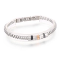 Mens hip hop stainless steel bracelet with double layer chain and tricolor ring charms - Silver Black Rose Gold Splicing Style (B款KB169001-AQ)