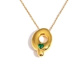 18k gold plated bubble letter Q necklace with a green heart-shaped gemstone - Letter Q