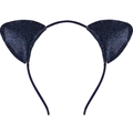 Detailed view of dark blue cat ear headband with glitter texture on white background - Navy Blue (Fine Glitter)