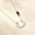 925 sterling silver necklace featuring stag antler pendant and black rectangular gemstone - Deer Confession Necklace Men-Rectangular Black Stone