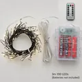 3M 100LED warmweiße Lichterkette mit Batteriefach und Fernbedienung für Weihnachtsbaum - Batteriefach / Schwarzer Faden