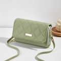 Pale green quilted crossbody phone wallet with gold hardware and double zipper compartments - Green