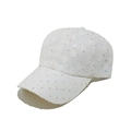 Detail of white baseball cap with 3D floral clover texture and sparkling rhinestones - M (56-58cm) / Beige