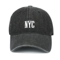 Vintage washed denim baseball cap with white NYC embroidery and classic curved brim - Black