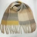 Écharpe à carreaux d'hiver jaune, gris et beige avec pompons en maille douce et chaude - 4# (Carreaux Jaune Gris Beige)