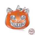 Luminous S925 sterling silver pumpkin cat charm with orange enamel for Halloween bracelet - Luminous Pumpkin Cat (SCC3179)