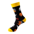 Halloween skull and pumpkin patterned socks in black with vibrant yellow accents - One Size / Black Yellow Contrast (291)