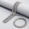 Silver stainless steel Cuban chain necklace and bracelet set with lobster clasp for men - 8mm Cuban Link / Bracelet 20CM / Steel
