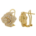 Detail view showing gold floral earrings with pavé stones and secure French clip closure - VE1193 Gold Flower Cluster