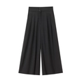 Damesbroek met wijde pijpen in zwart, hoge taille, dubbele knoop en plooidetails - XS / Bottoms / Zwart
