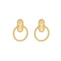Golden twisted hoop earrings with sparkling rhinestones in a modern vintage style - Twisted Rope Double Hoop (E303254) - Gold White
