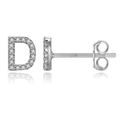 S925 sterling silver D-shaped stud earrings with sparkling round cubic zirconia - Silver D