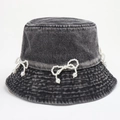 Cappello pescatore vintage in denim grigio scuro da donna con fiocchi di perle eleganti - M (56-58cm) / Nero