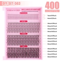 Detailed view of DIY lash extension kit with 400 clusters in various natural styles - DIY-SET-563 Pink Tray 400 Clusters
