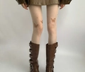 Chic butterfly print tights featuring lightweight design and stylish look for daily wardrobe. - One Size / Bottoms / Three Butterflies - Nude