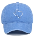 Berretto da baseball retrò in cotone lavato azzurro con ricamo bianco della mappa del Texas - Azzurro
