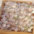 Pink and green iridescent crackle glass round beads for DIY jewelry making in a wooden tray - M71# Pink Youyou [8MM Water Dyed]