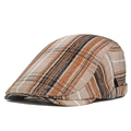 Gorra plana retro para hombre en tweed con cuadros marrones y naranjas de moda - Caqui